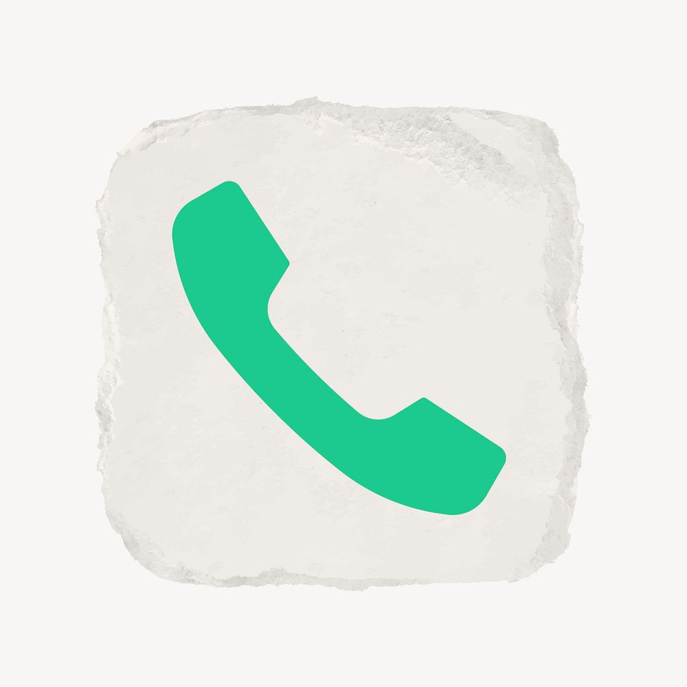 Phone call app icon, ripped paper design vector
