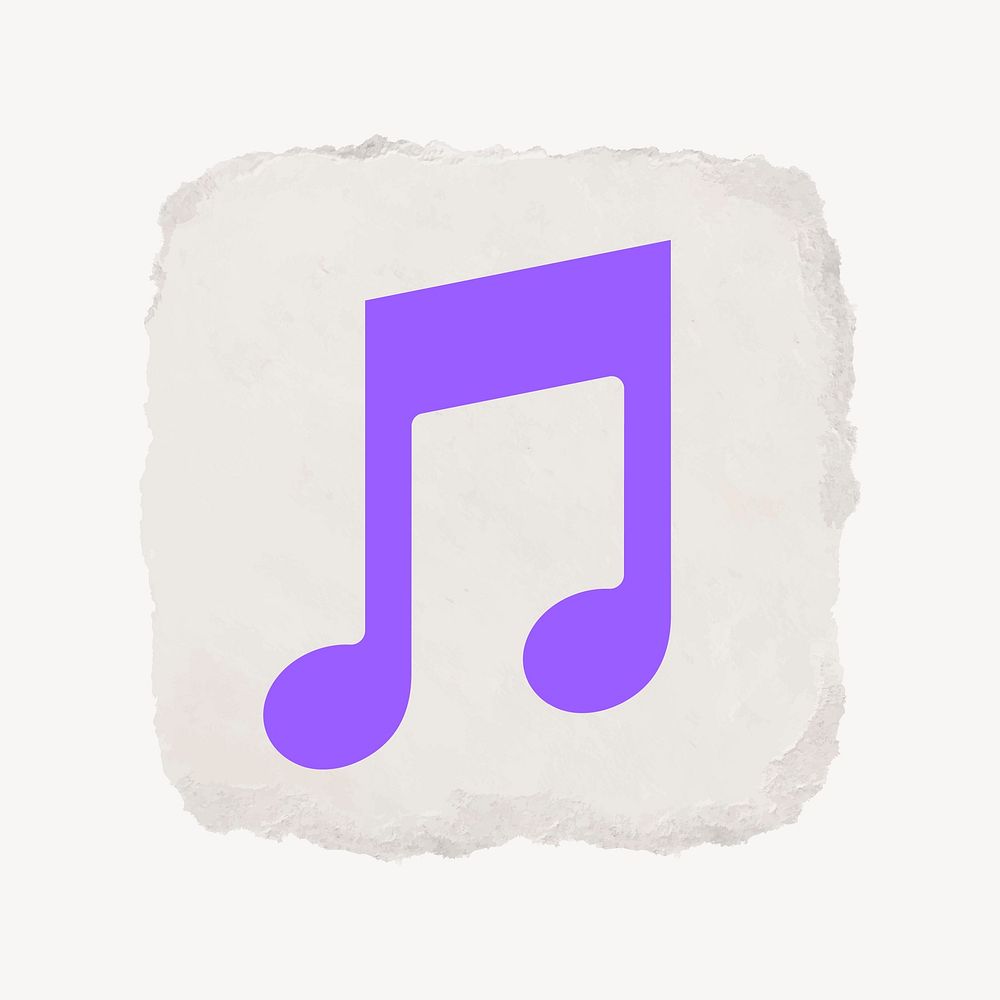Music note app icon, ripped paper design vector