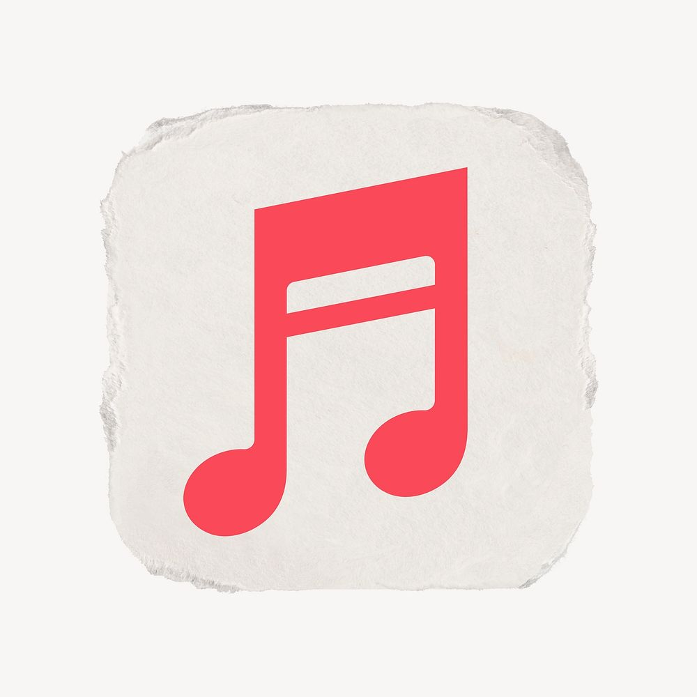 Music note app icon, ripped paper design psd