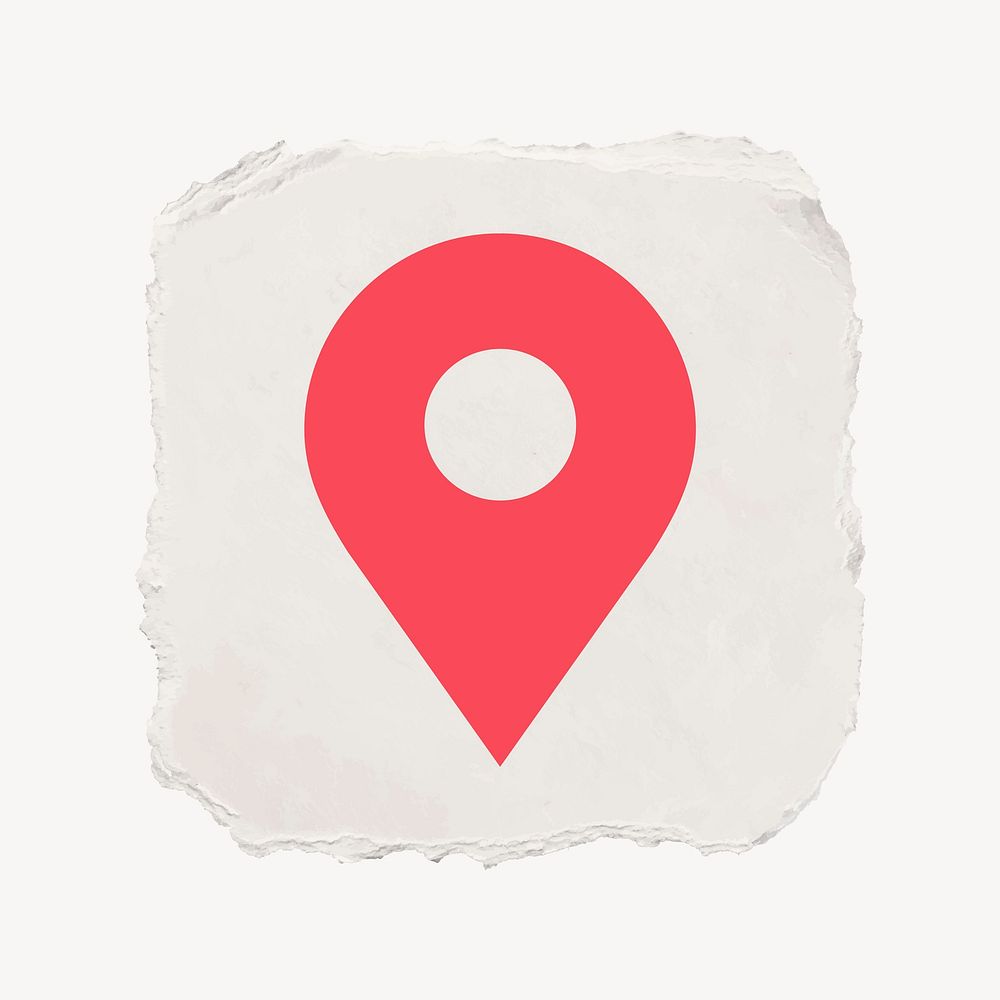 Location pin icon, ripped paper design vector