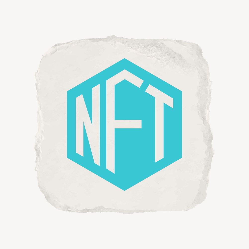 NFT cryptocurrency icon, ripped paper design vector