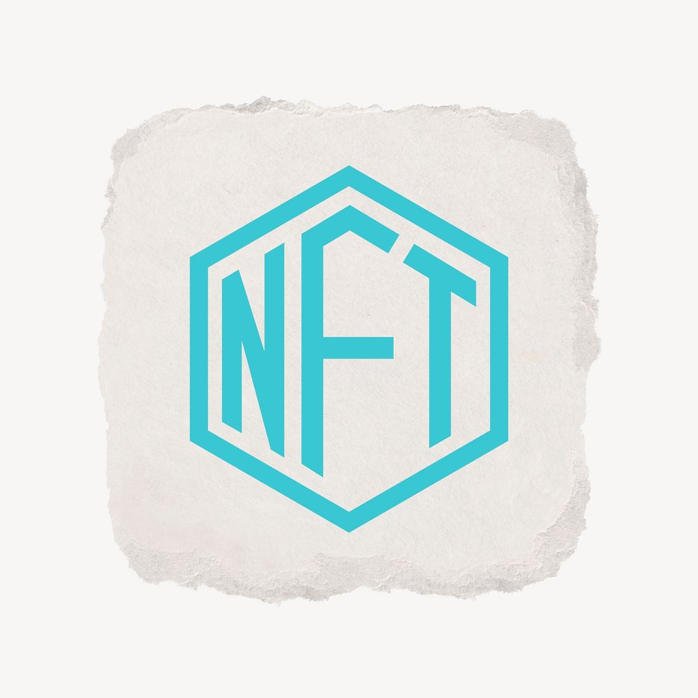NFT cryptocurrency icon, ripped paper design