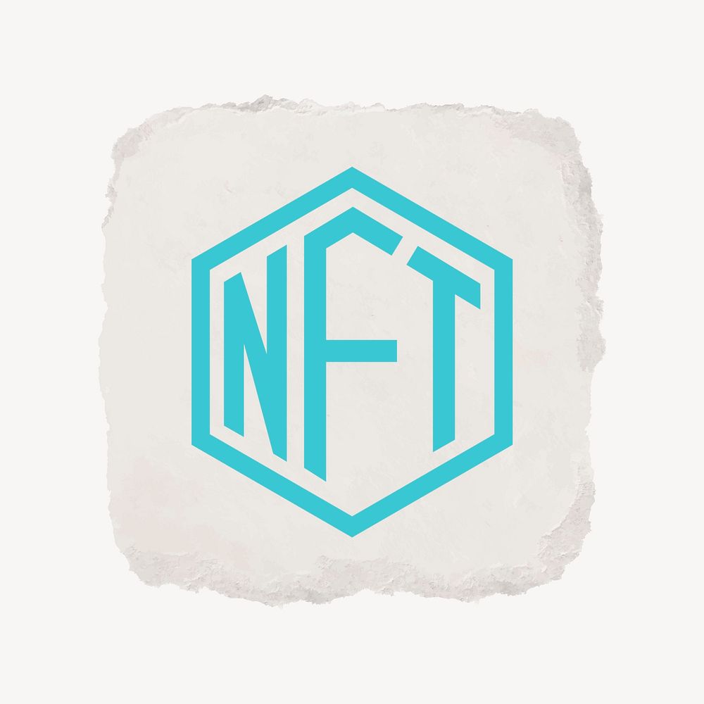 NFT cryptocurrency icon, ripped paper design vector