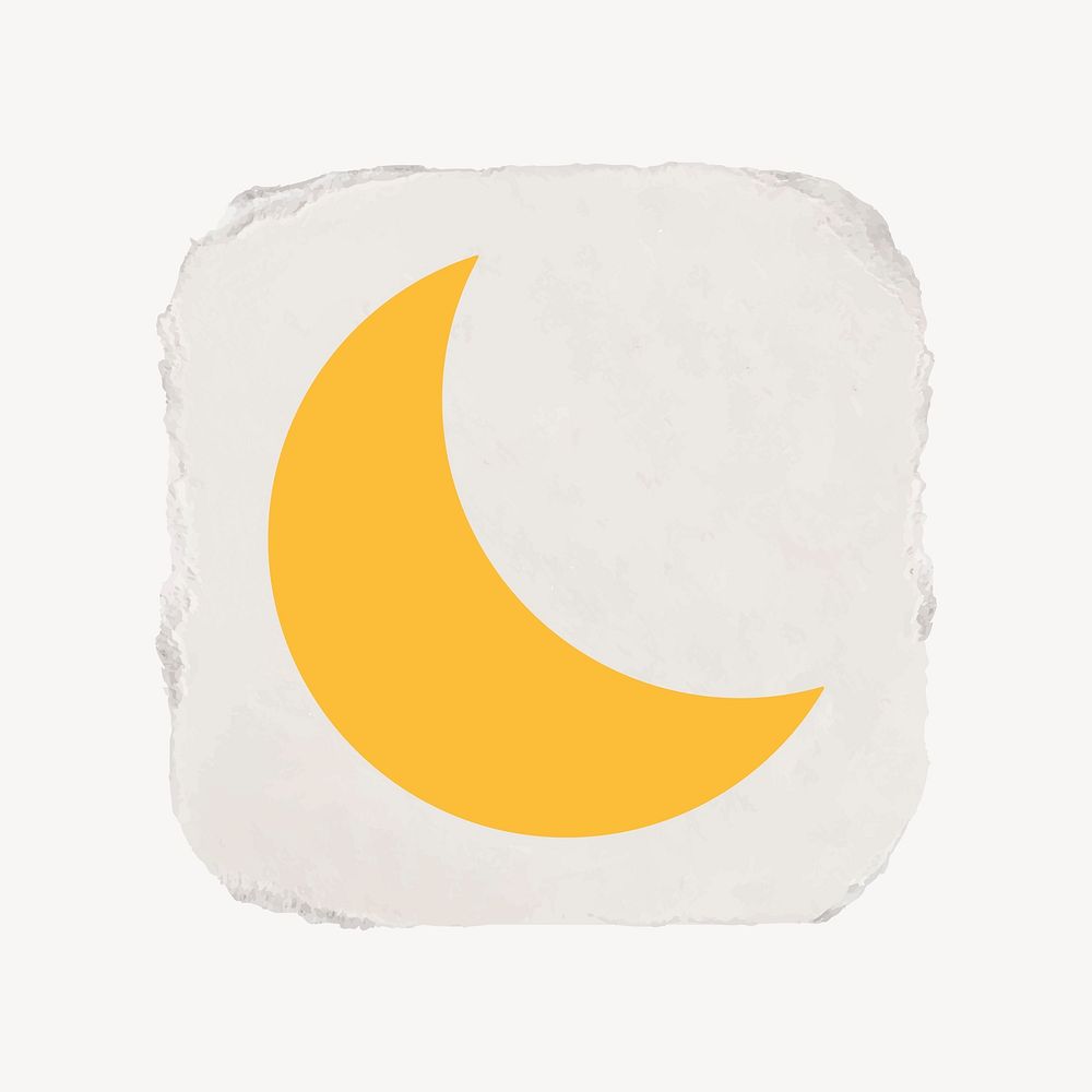 Crescent moon icon, ripped paper design vector