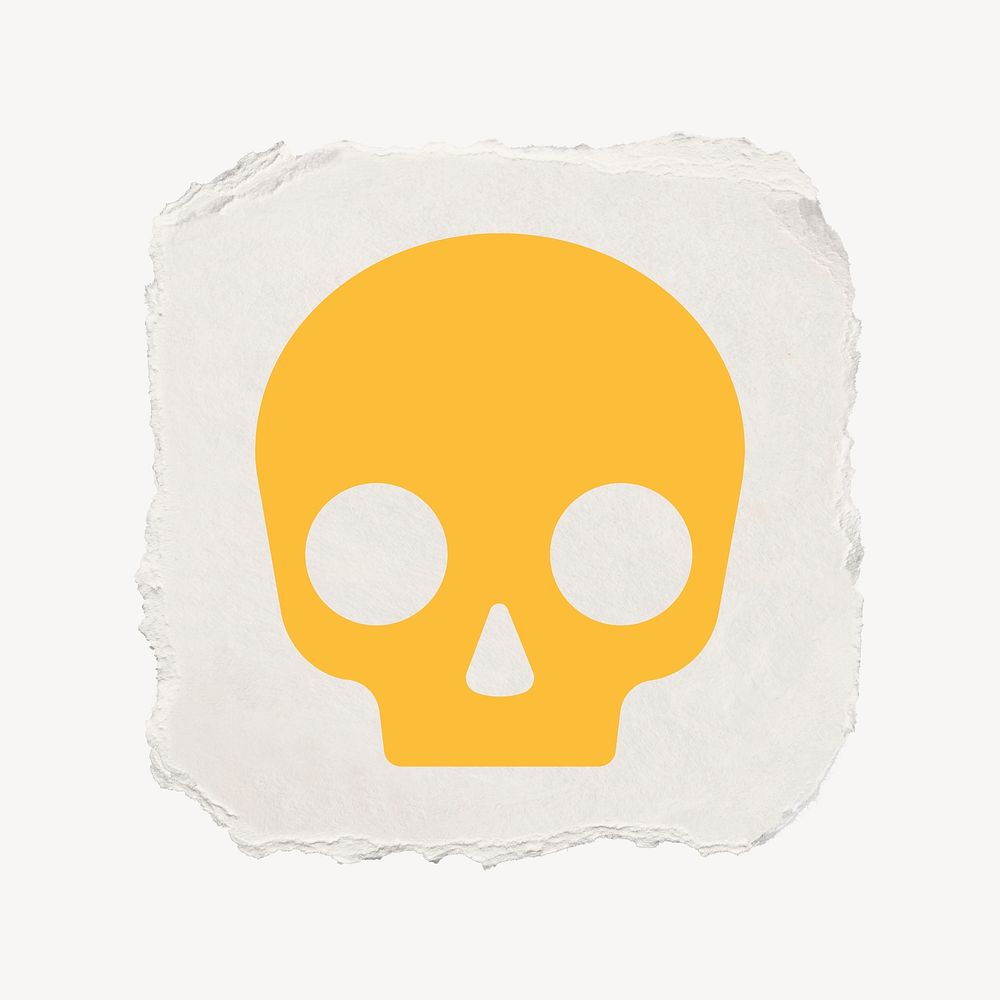 Human skull icon, ripped paper design psd