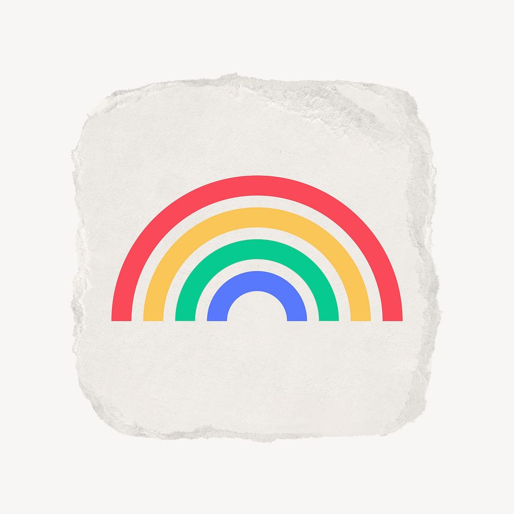 Rainbow icon, ripped paper design psd