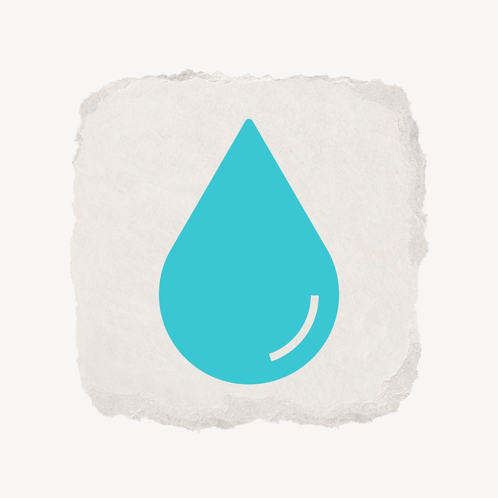Water drop, environment icon, ripped paper design psd
