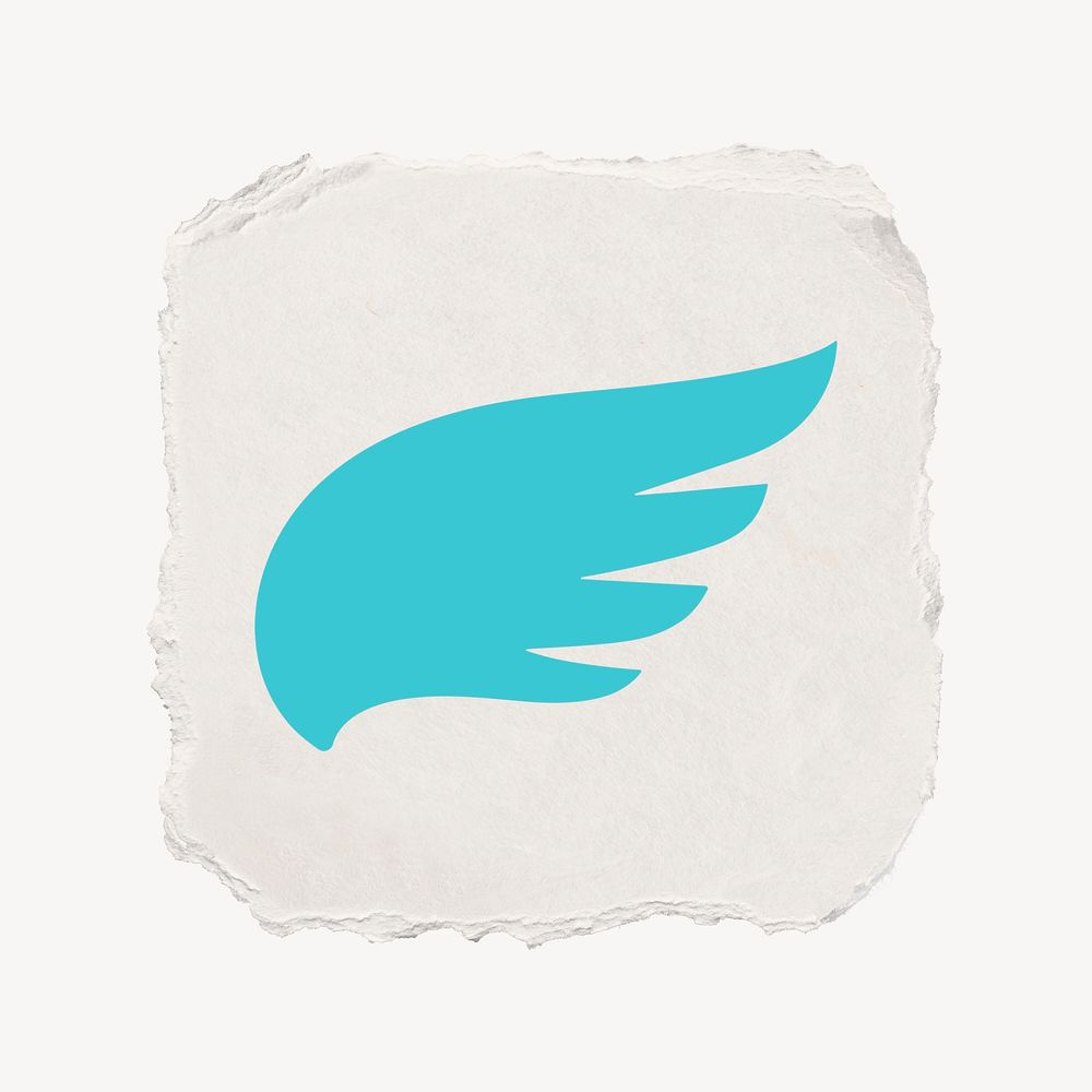 Blue wing icon, ripped paper design psd