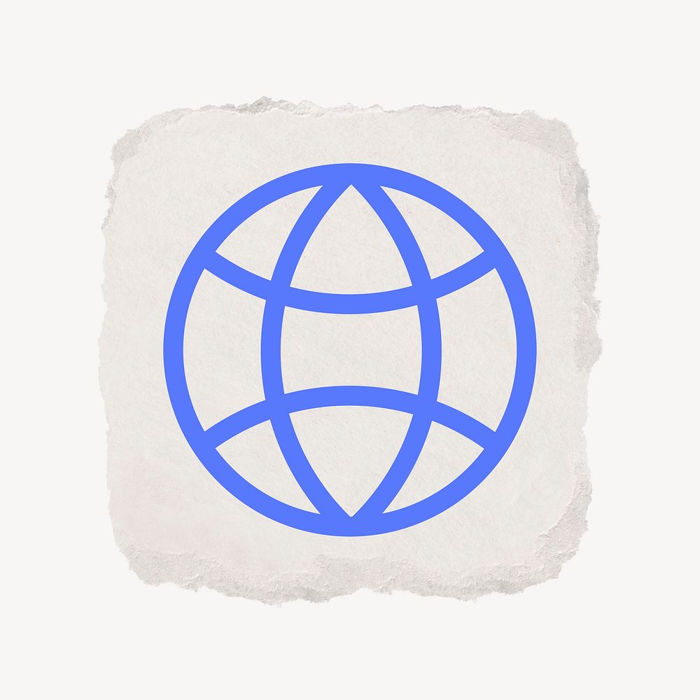 Globe grid icon, ripped paper design