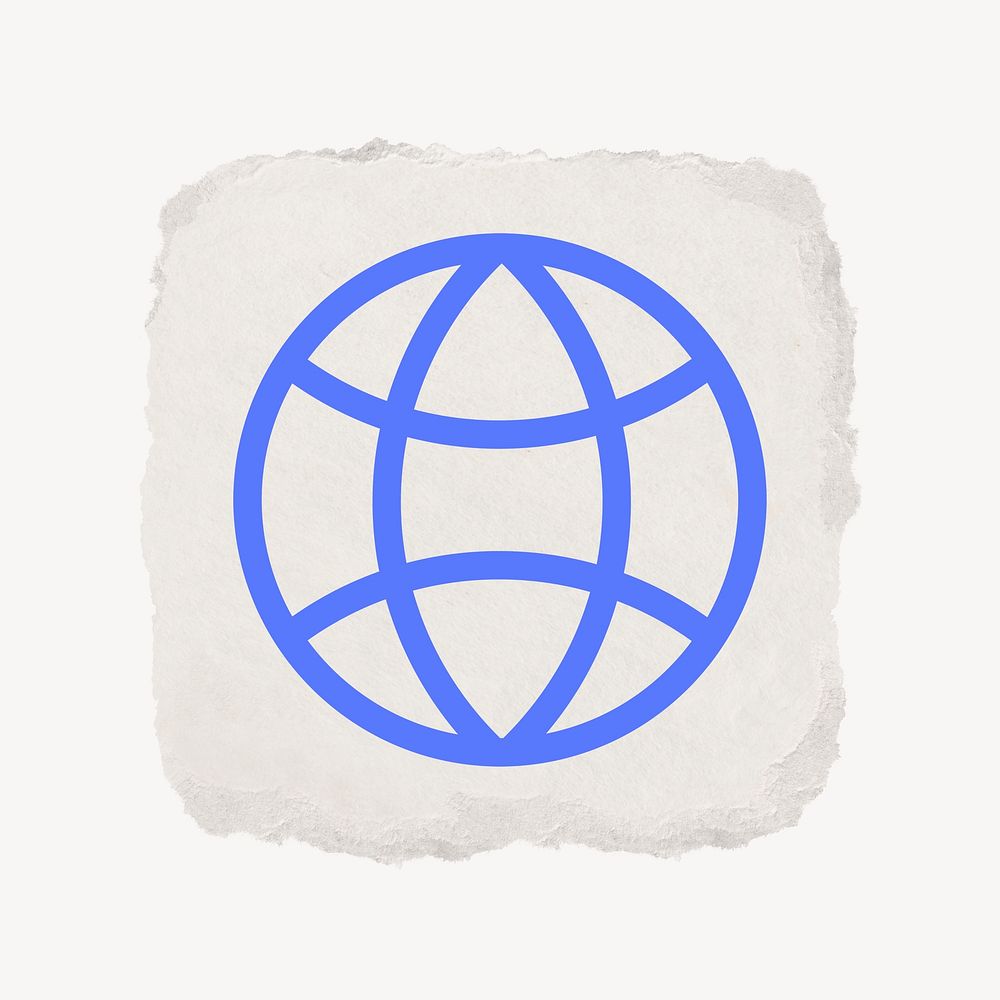 Globe grid icon, ripped paper design psd