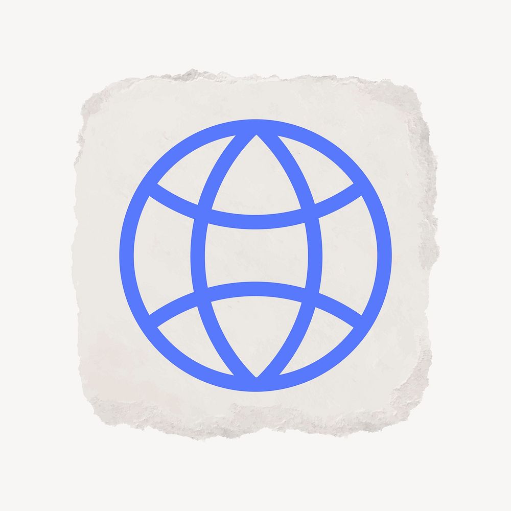 Globe grid icon, ripped paper design vector
