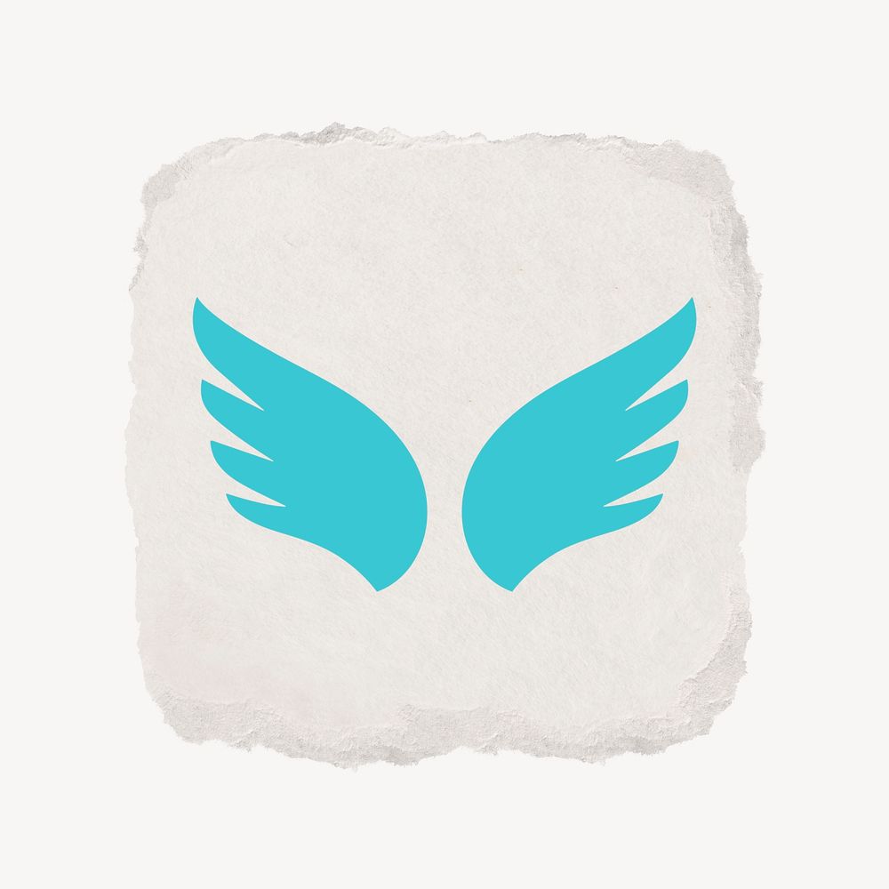 Blue wings icon, ripped paper design