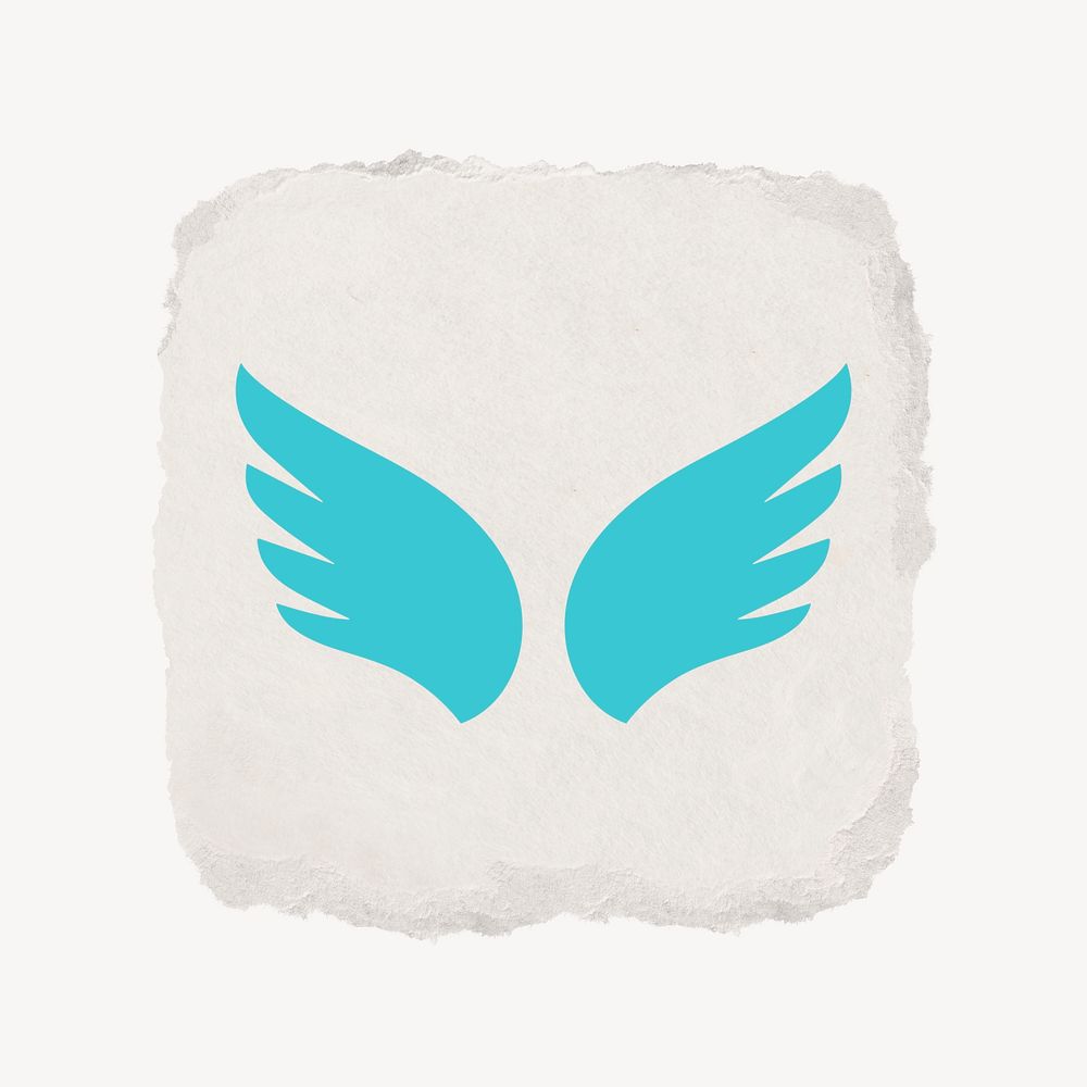 Blue wings icon, ripped paper design psd