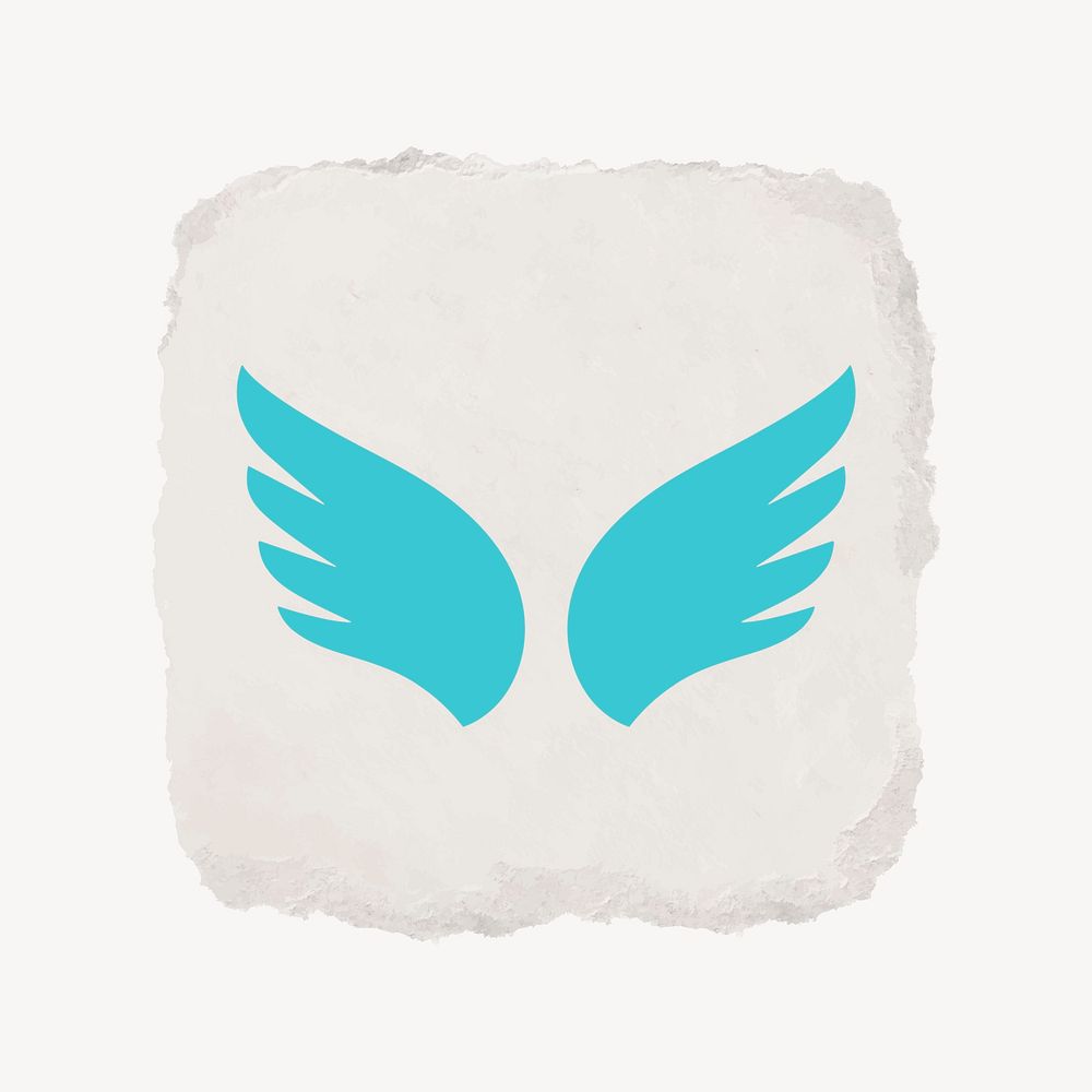 Blue wings icon, ripped paper design vector