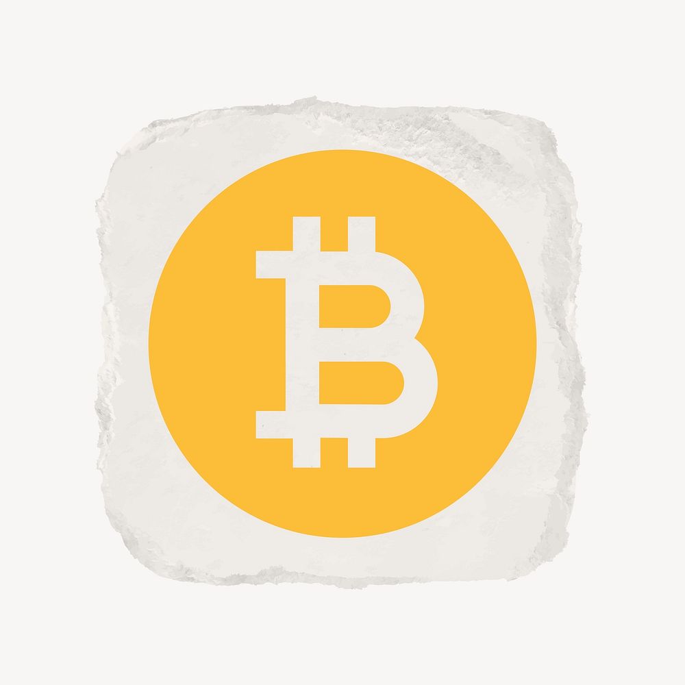 Bitcoin cryptocurrency icon, ripped paper design vector