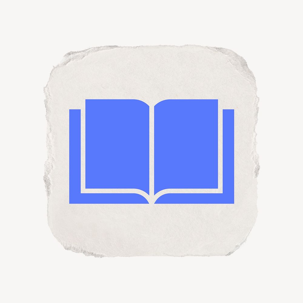 Open book, education icon, ripped paper design psd