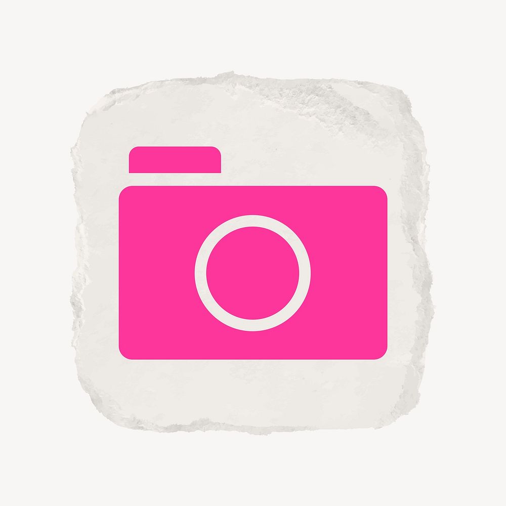 Camera app icon, ripped paper design vector
