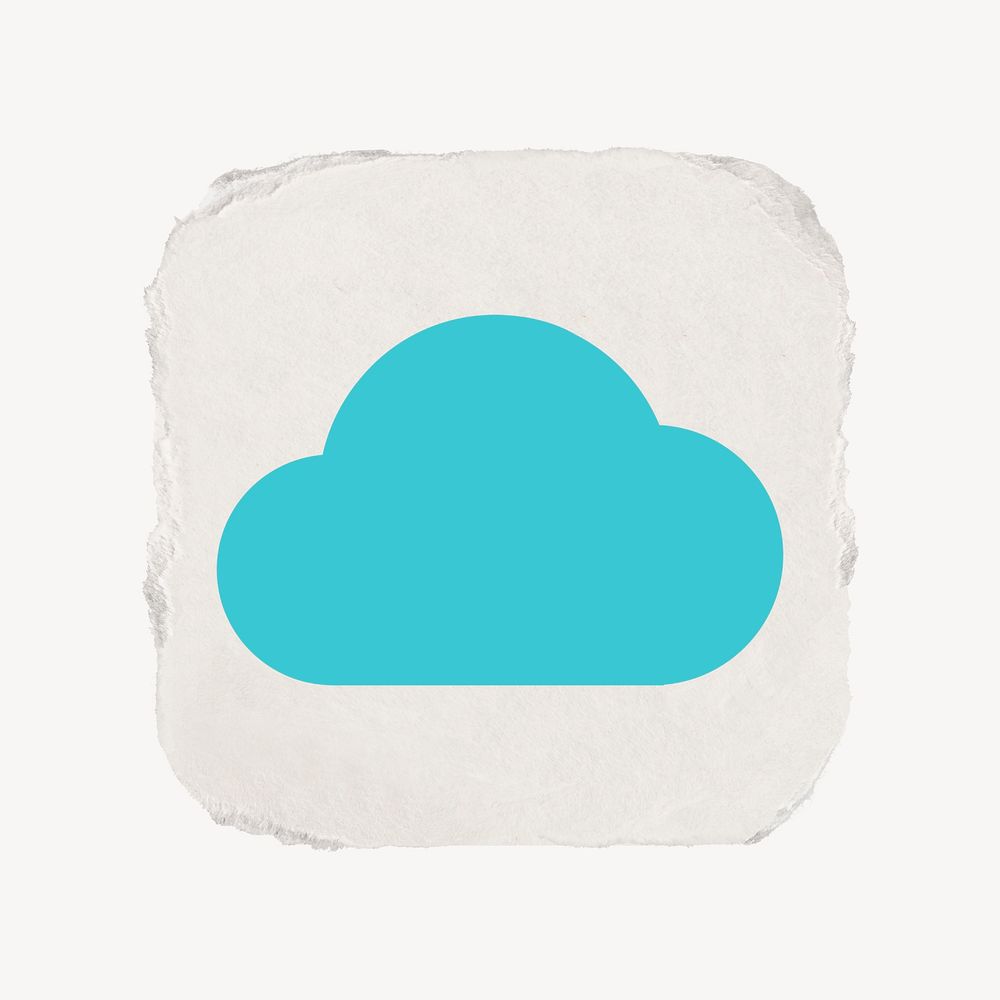 Cloud storage icon, ripped paper design psd