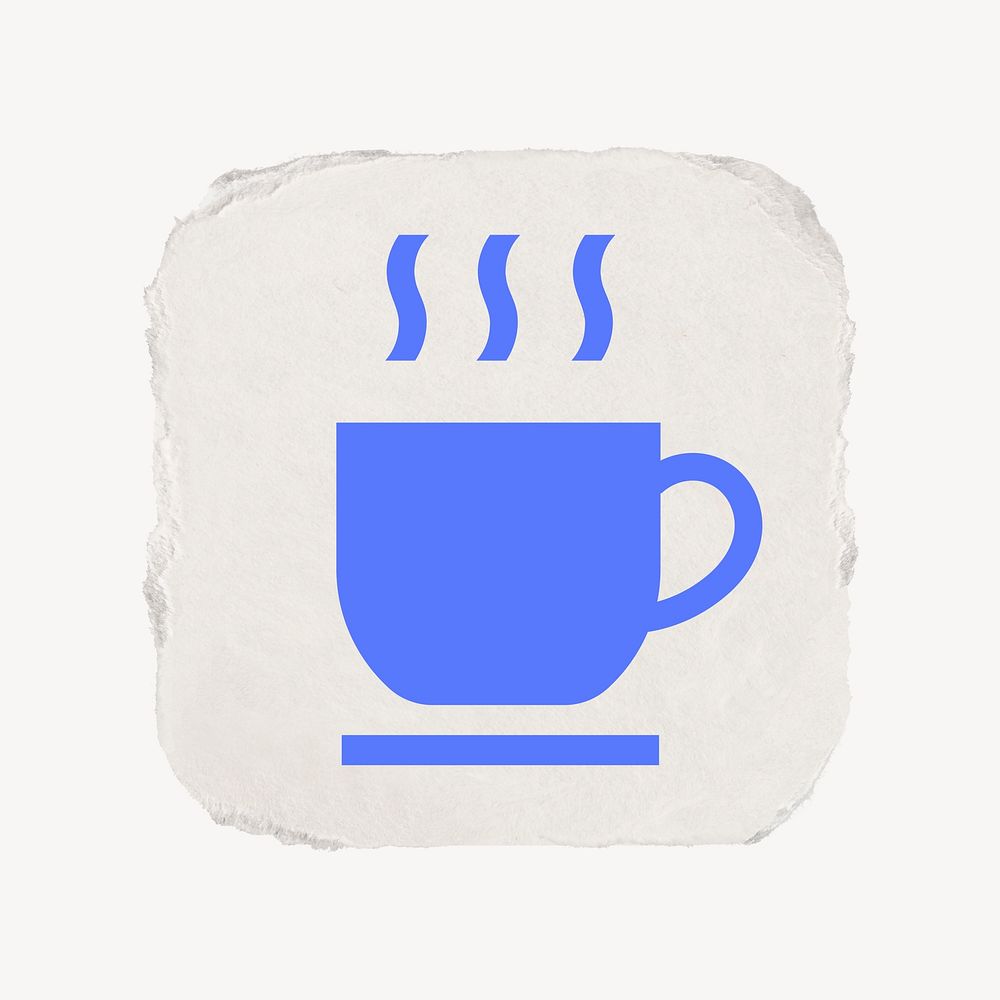 Coffee mug, cafe icon, ripped paper design psd