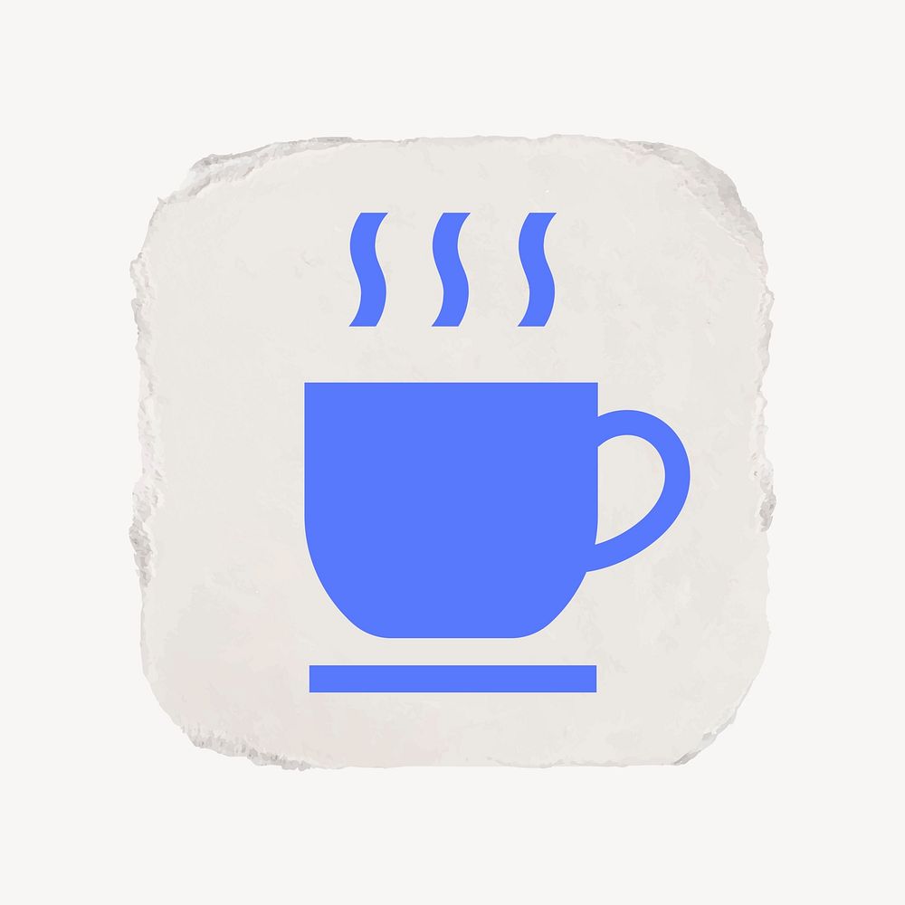 Coffee mug, cafe icon, ripped paper design vector