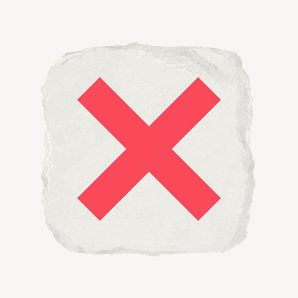 X mark icon, ripped paper design