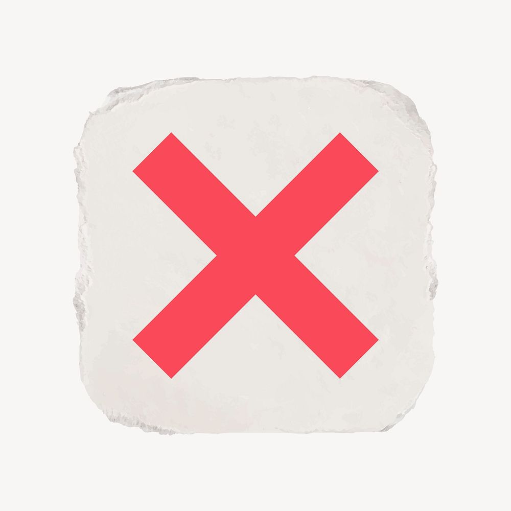 X mark icon, ripped paper design vector