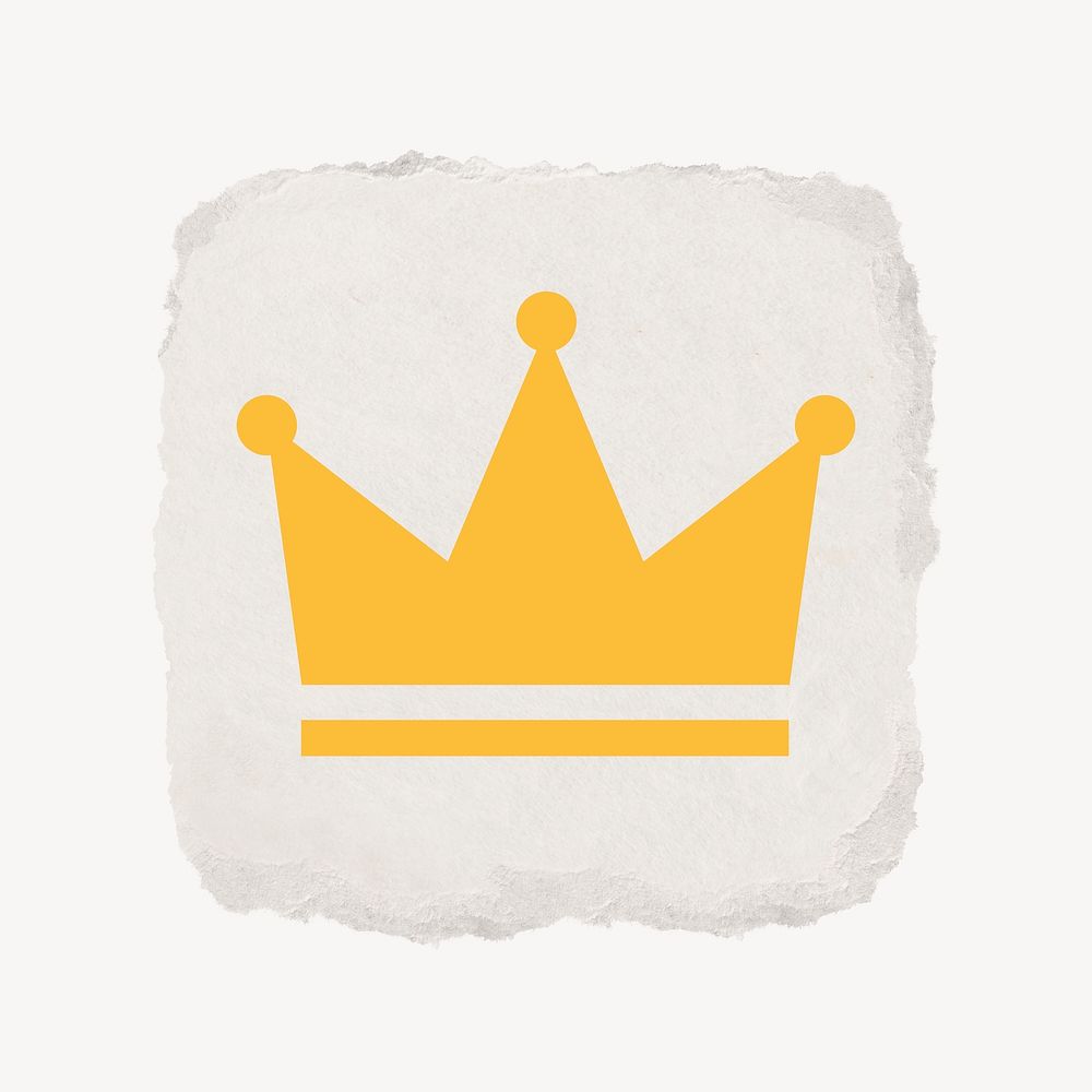 Crown ranking icon, ripped paper design psd