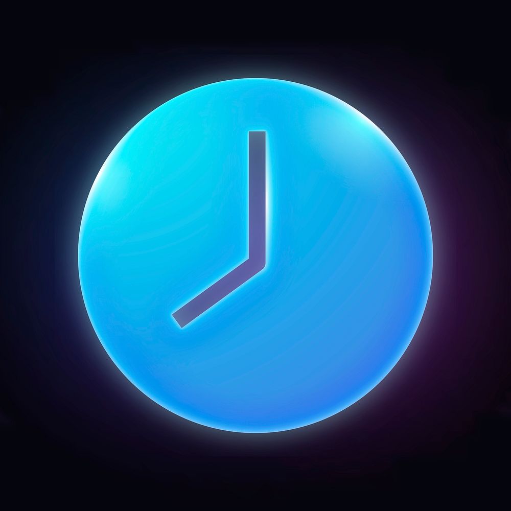Clock icon, neon glow design  psd