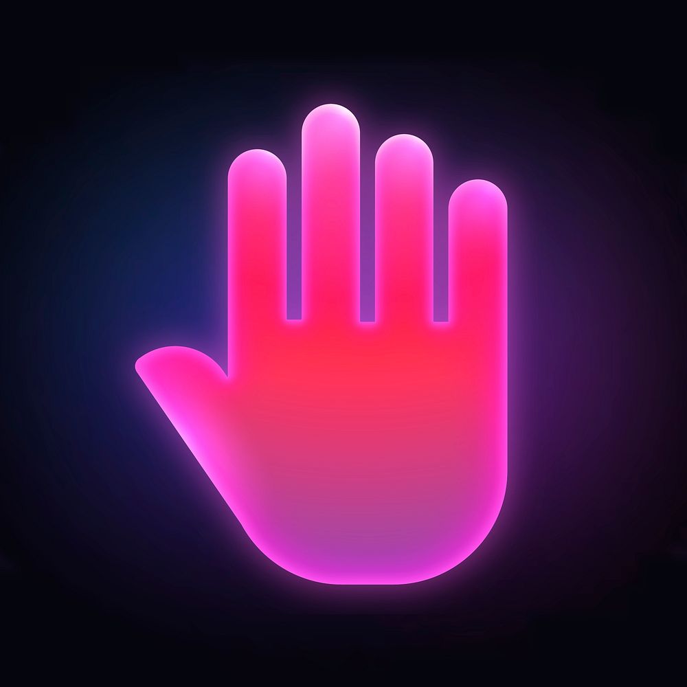 Hand icon, neon glow design  psd