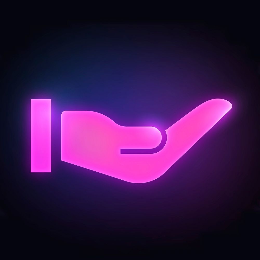 Cupping hand icon, neon glow design vector