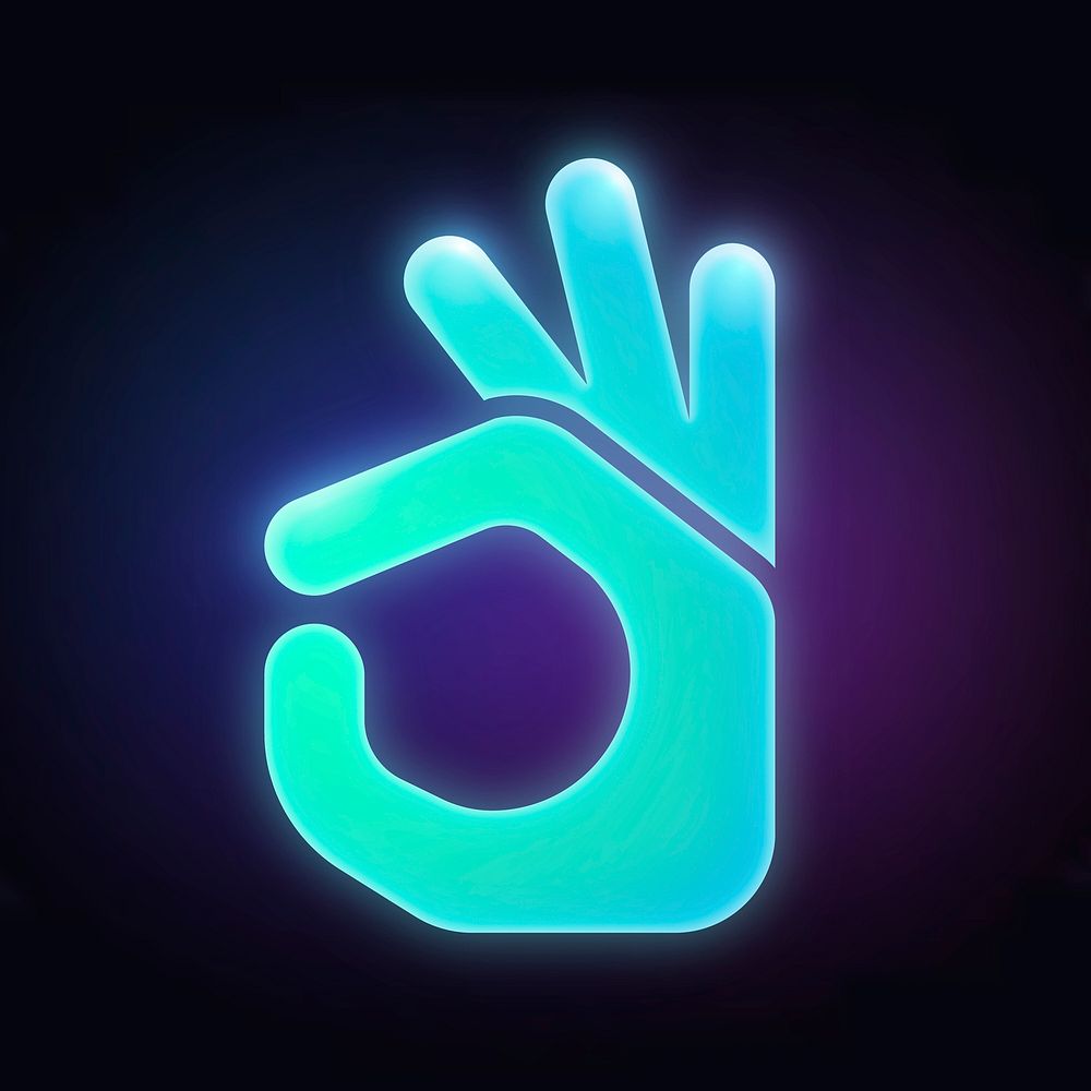 Okay hand icon, neon glow design vector