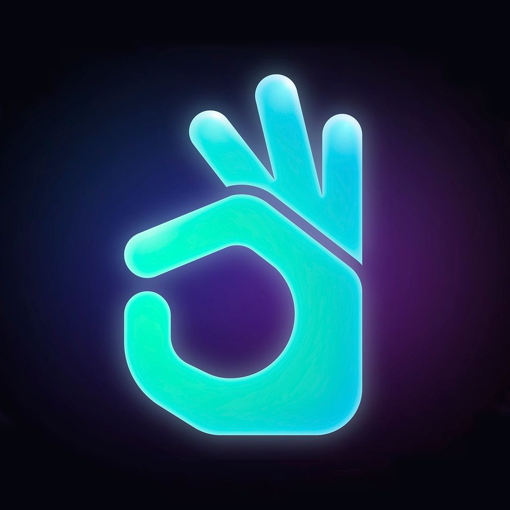 Okay hand icon, neon glow design  psd