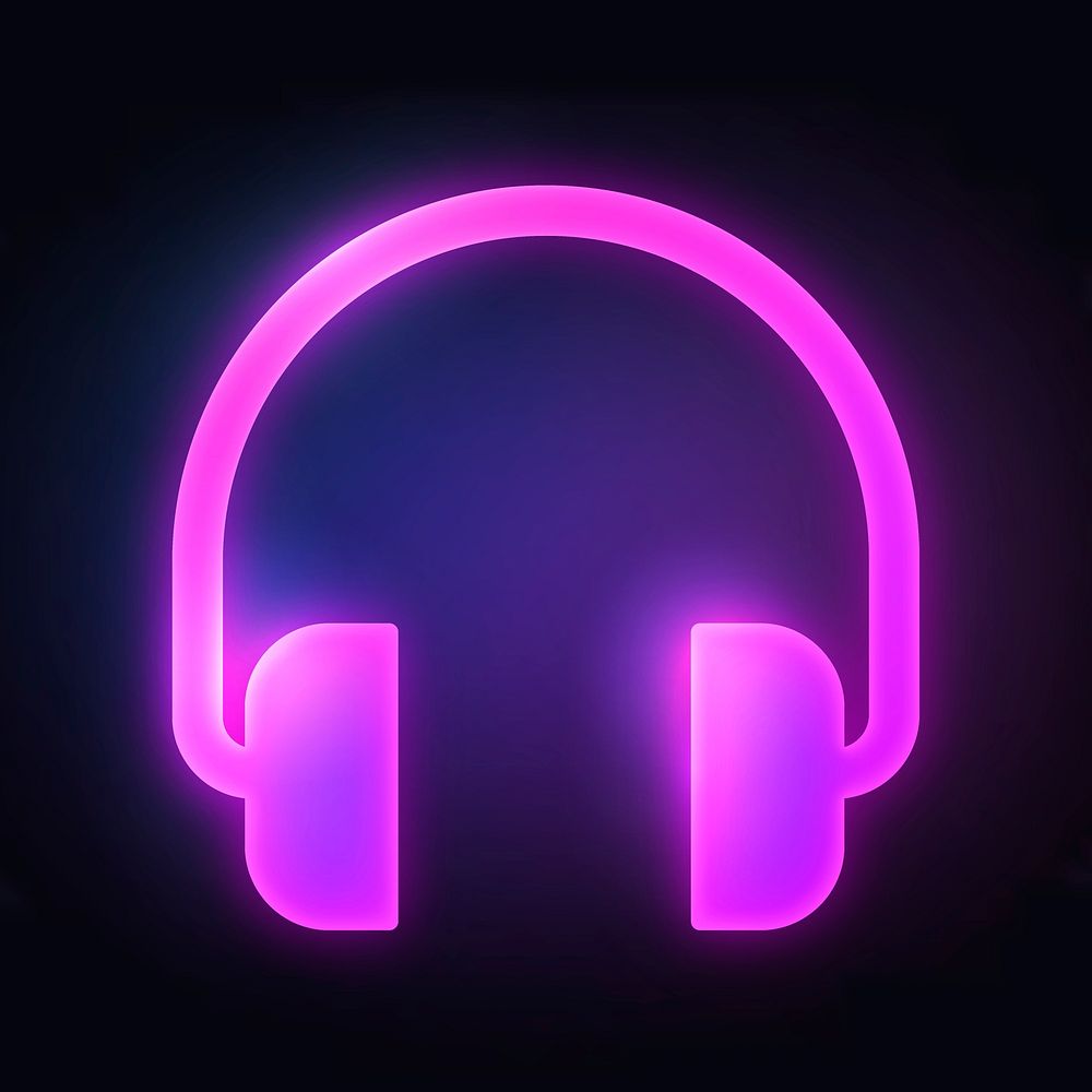 Headphones, music icon, neon glow design vector