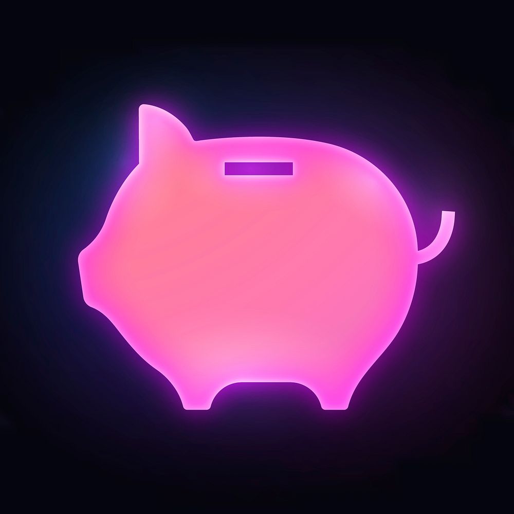 Piggy bank icon, neon glow design vector