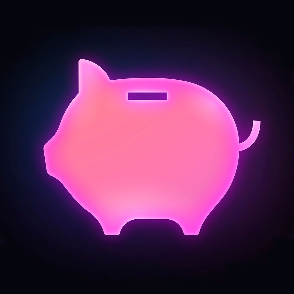 Piggy bank icon, neon glow design  psd