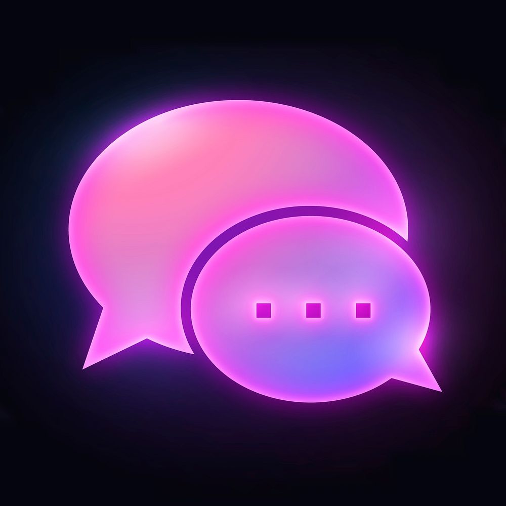 Speech bubble icon, neon glow design vector