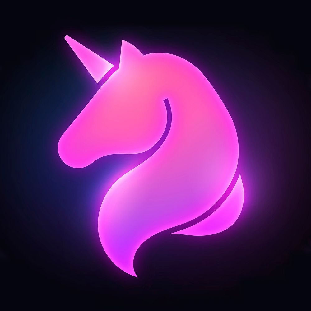 Unicorn icon, neon glow design vector