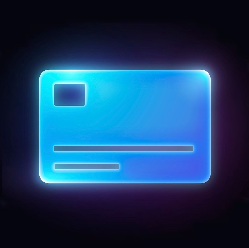 Credit card icon, neon glow design