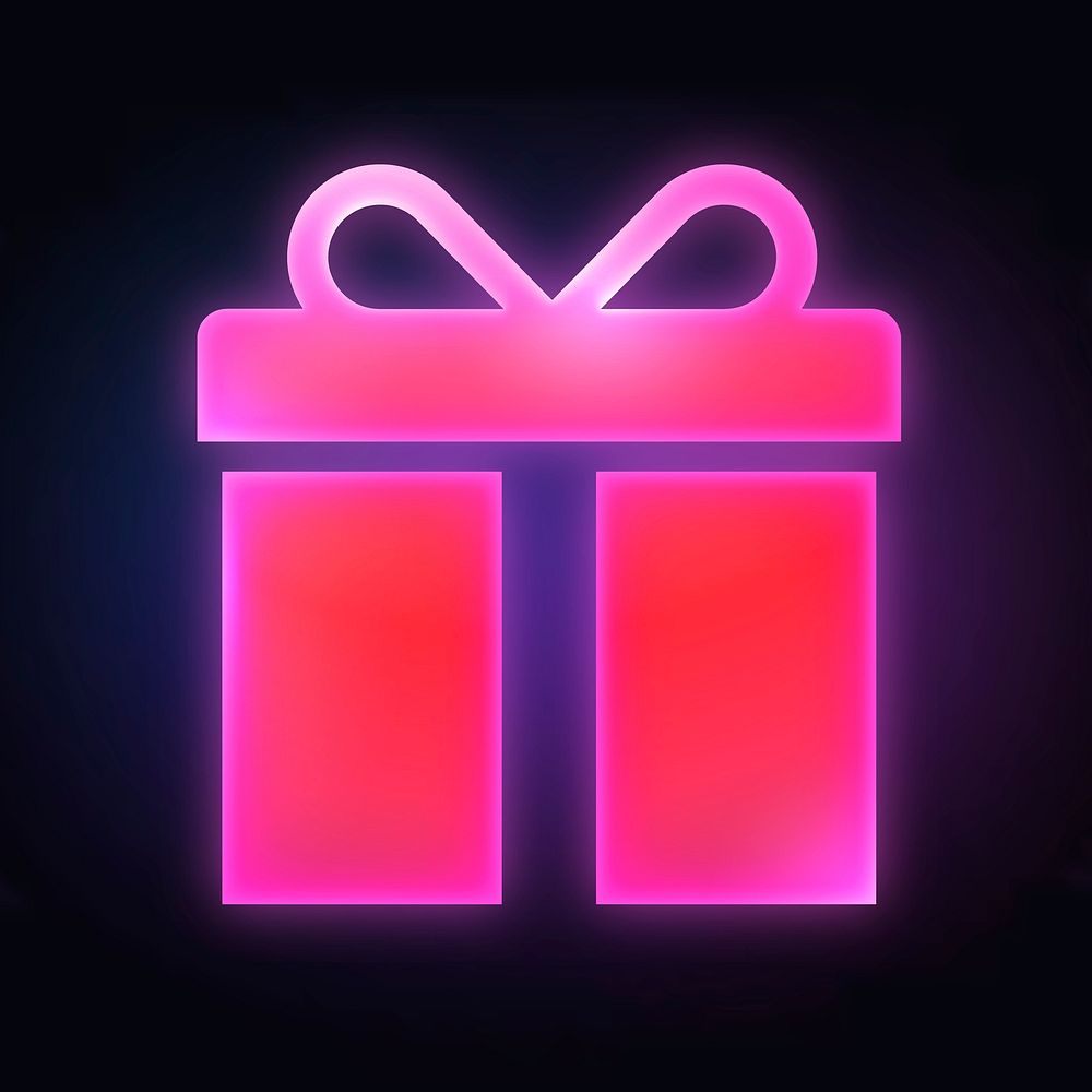 Gift box, reward icon, neon glow design  psd