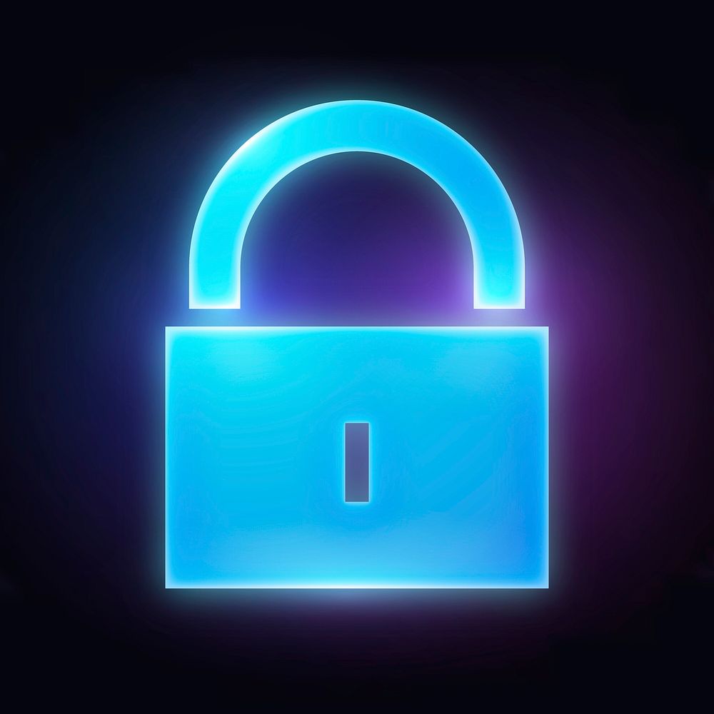 Lock, privacy icon, neon glow design