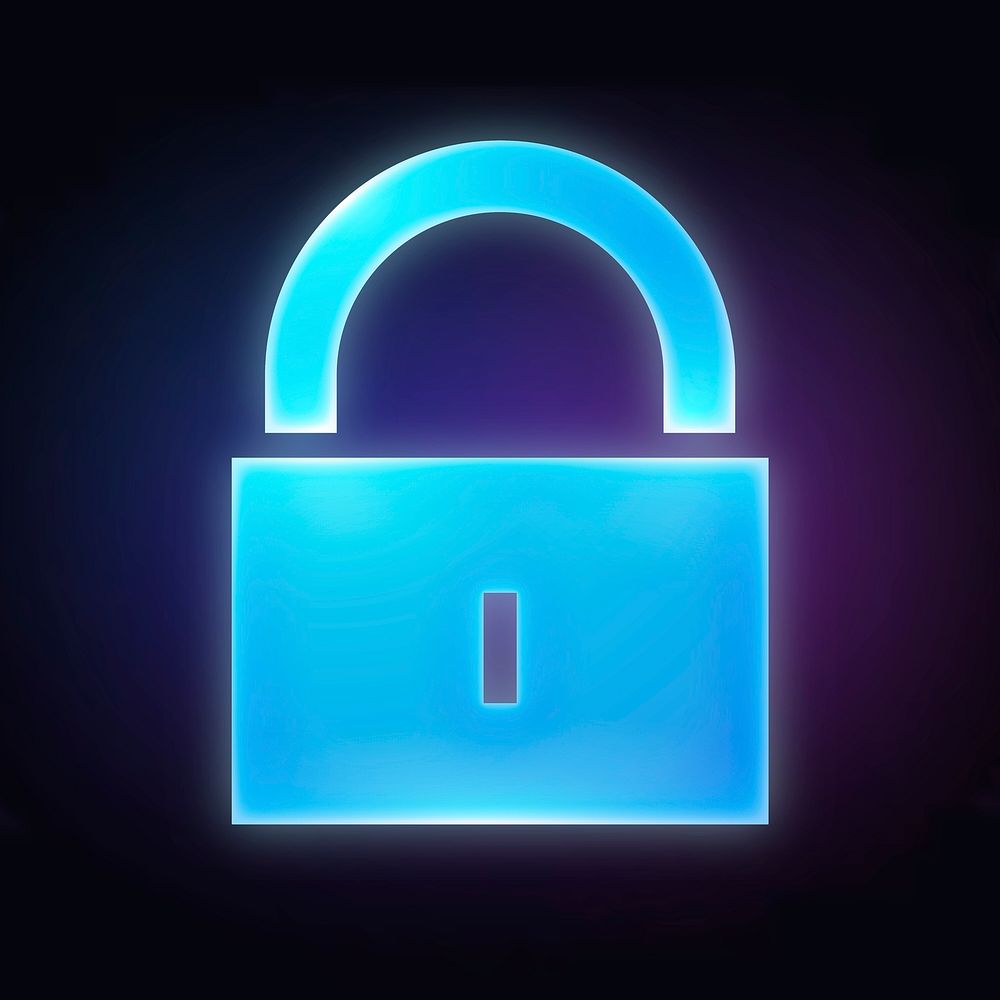 Lock, privacy icon, neon glow design  psd