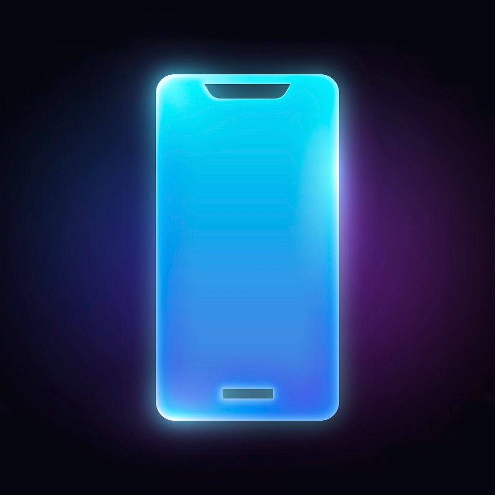 Mobile phone icon, neon glow design vector