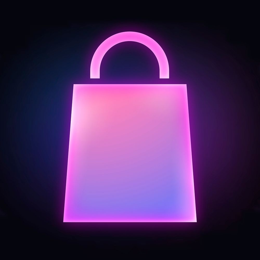 Shopping bag icon, neon glow design  psd