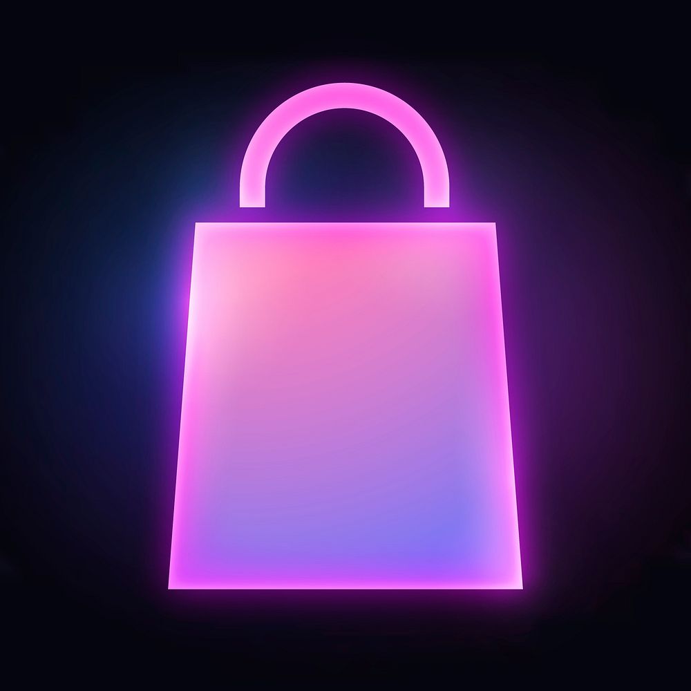 Shopping bag icon, neon glow design vector