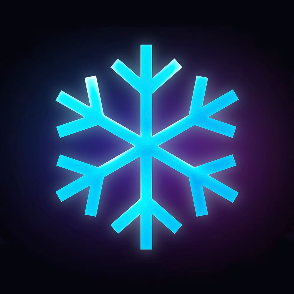 Snowflake icon, neon glow design  psd