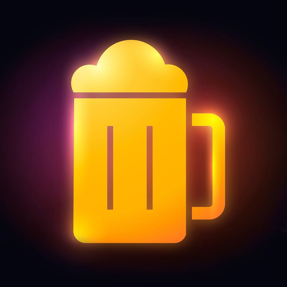 Beer glass icon, neon glow design vector