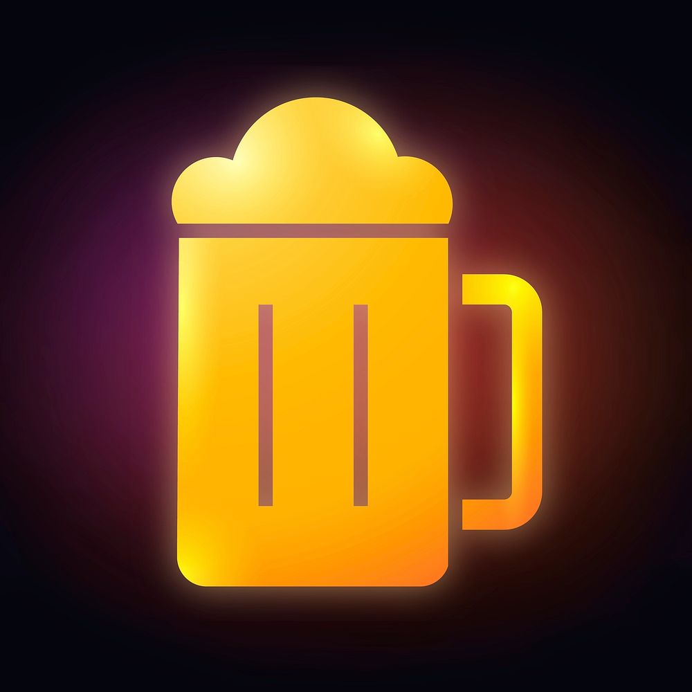 Beer glass icon, neon glow design  psd