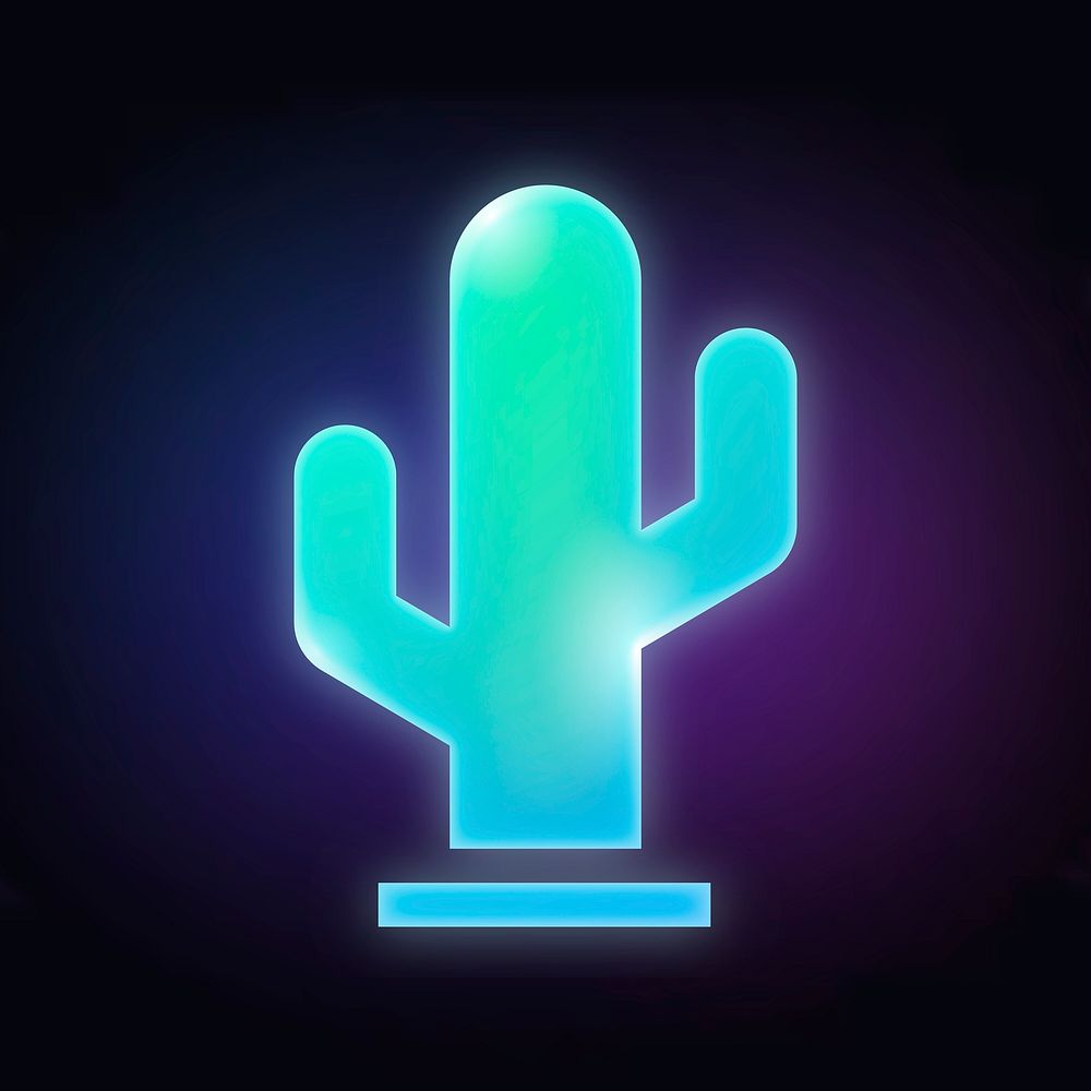 Cactus icon, neon glow design  psd