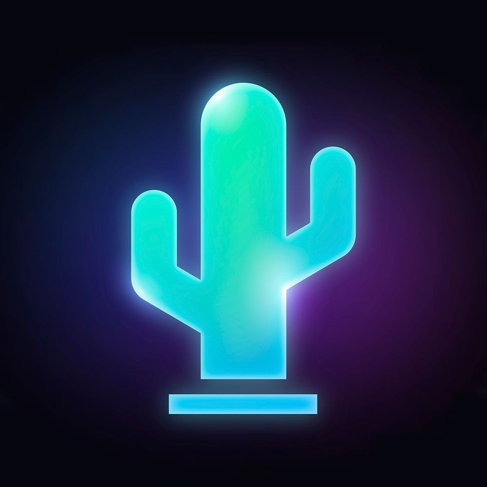 Cactus icon, neon glow design