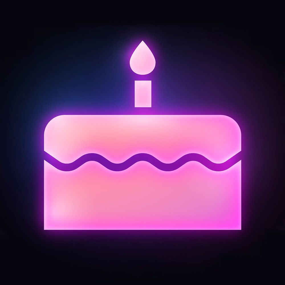 Birthday cake icon, neon glow design vector